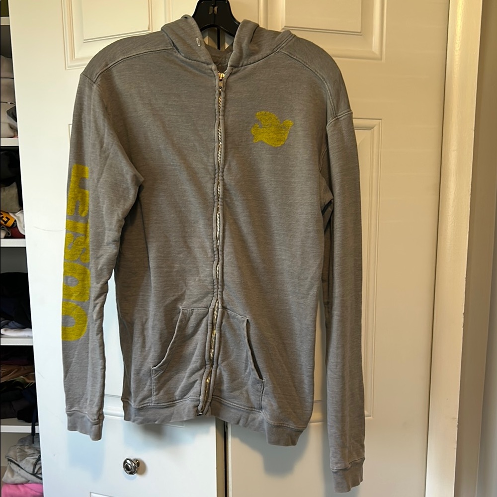 Free City Gray Zip-Up Hoodie with Yellow Accents